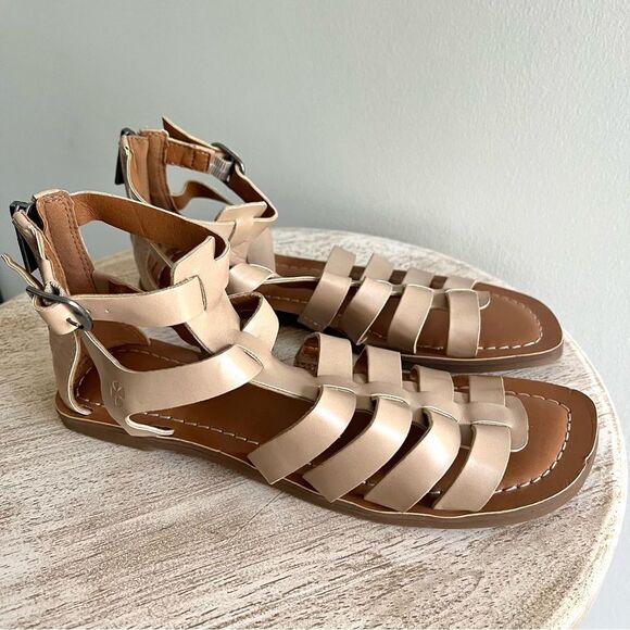 Lucky Brand Flat Gladiator Strappy Ankle Strap Sandals Sz 6 Light Tan NWOB - Picture 2 of 8